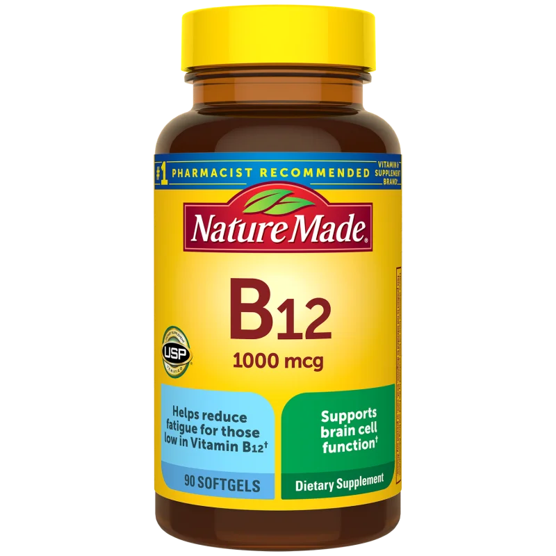 Nature Made Vitamin B12 1000 mcg Softgels bottle, official manufacturer product photo