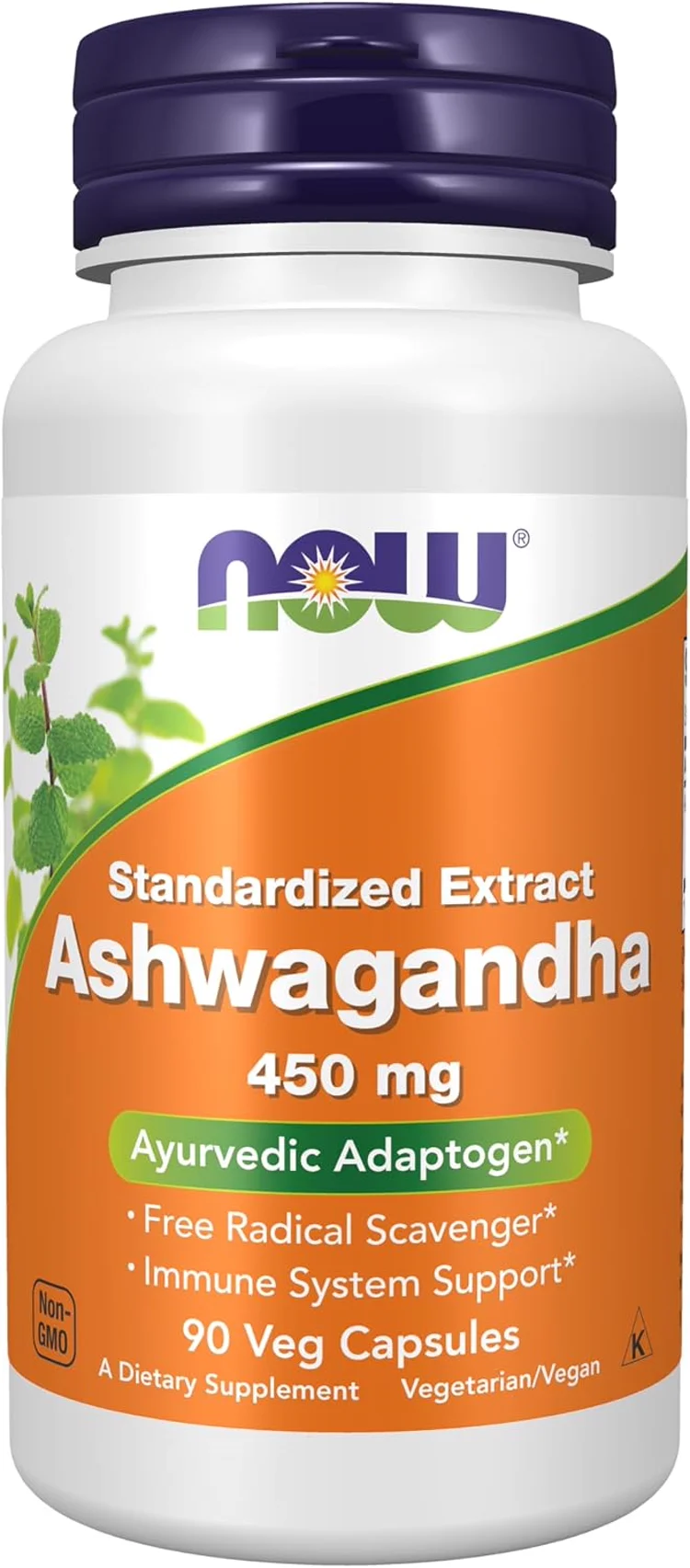 NOW Foods Ashwagandha 450 mg Standardized Extract, 90 veg capsules bottle