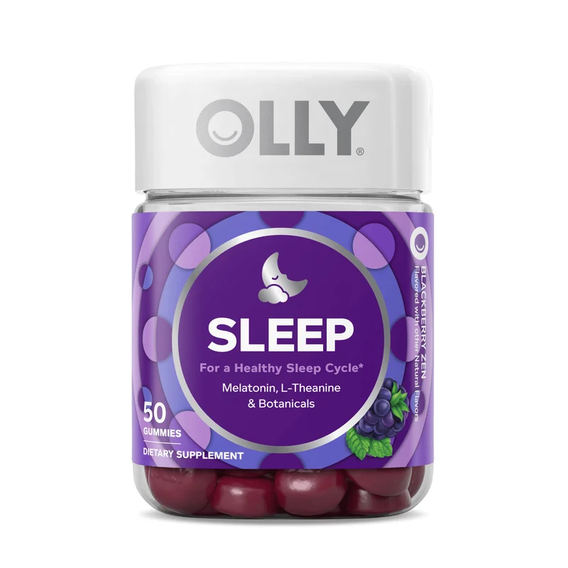 OLLY Sleep Gummies bottle, Blackberry Zen flavor, melatonin and L-theanine sleep support supplement